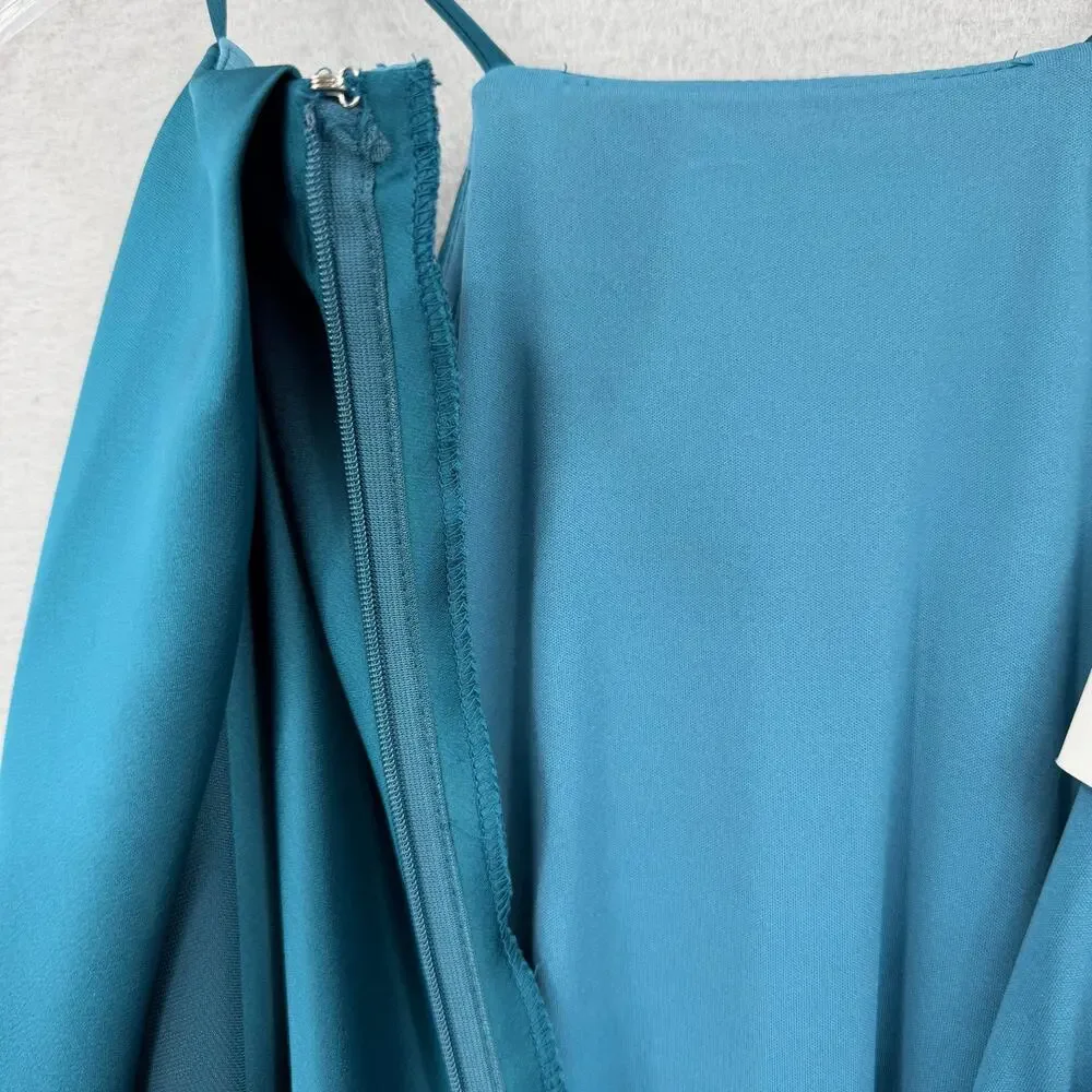 Morilee Junior Bridesmaid Teal Satin Flounce Bodice Full Length Dress 13214
